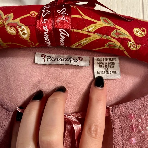 Pink sheer vintage long sleeve front tie top - Picture 4 of 4